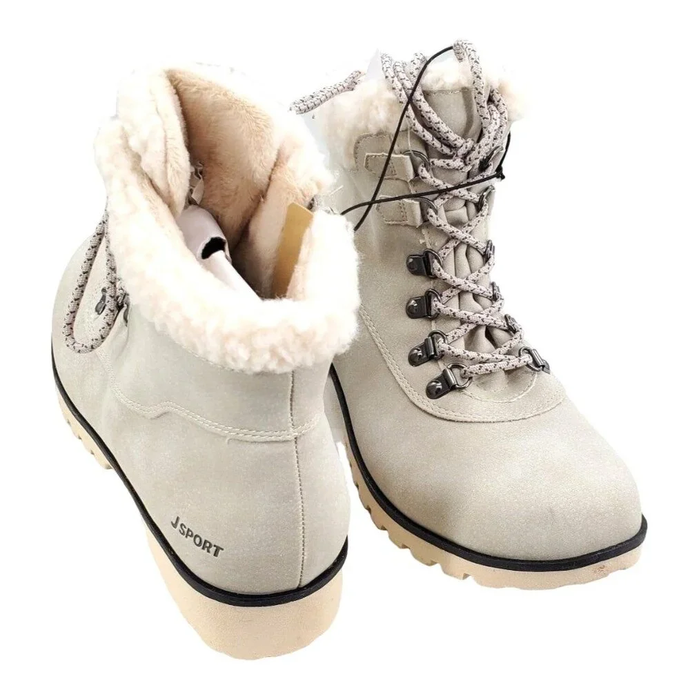 Jsport 6 Boots Faux Fur Shearling Winter Outdoor Weather Lug Chunky Snow Shoes